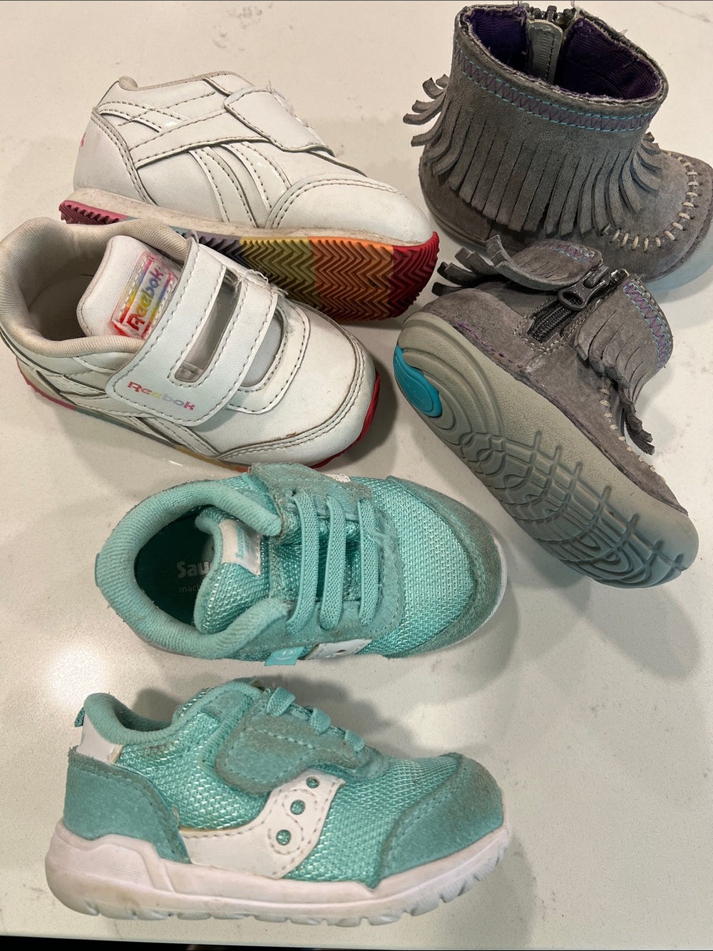 Baby bundle of shoes - size 3 and 4, reebok, stride rite, saucony